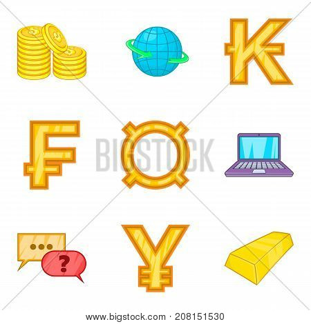 Stock of gold icons set. Cartoon set of 9 stock of gold vector icons for web isolated on white background