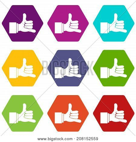 Call me gesture icon set many color hexahedron isolated on white vector illustration
