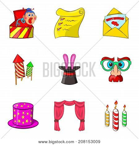 Prank icons set. Cartoon set of 9 prank vector icons for web isolated on white background