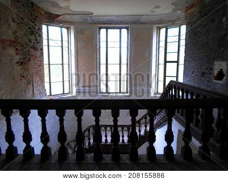 Interior of the abandoned palace in Belarus (Zheludok, Grodno region), built in the early twentieth century, example of Art Nouveau style