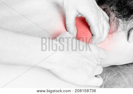 Physiotherapist, Chiropractor Giving A Massage And Stretching Of Subscapularis And Rhomboid To A Pat