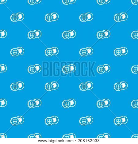 Coins of UK pattern repeat seamless in blue color for any design. Vector geometric illustration