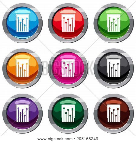 Computer processor set icon isolated on white. 9 icon collection vector illustration
