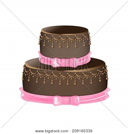 Chocolate cake isolated on a white background. Vector illustration