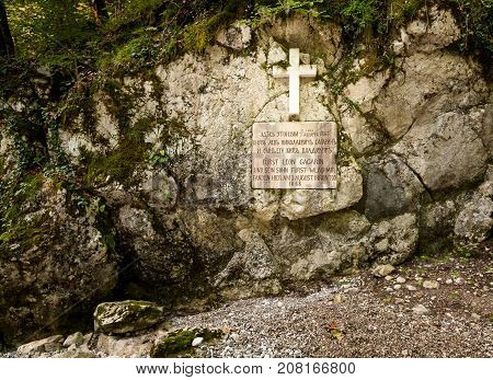 Memorial plaque of Leo Gagrin and his son Wladimir in Rettenbach-Klamm (Bad Ischl Austria)