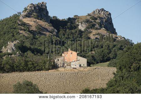 The road to San Leo (Forli Cesena Emilia Romagna italy). Country landscape at summer