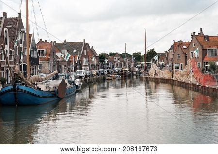 MONNICKENDAM, HOLLAND - July 26, 2017: Monnickendam, a touristic fishing town in the north of Netherlands.