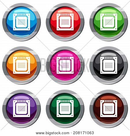 Modern multicore CPU set icon isolated on white. 9 icon collection vector illustration
