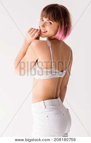 Smiling Woman In Lace Bralette