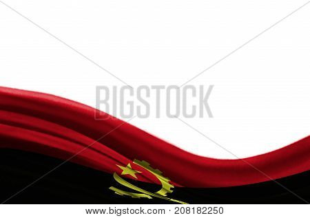 Grunge colorful flag Angola with copyspace for your text or images,isolated on white background. Close up, fluttering downwind.