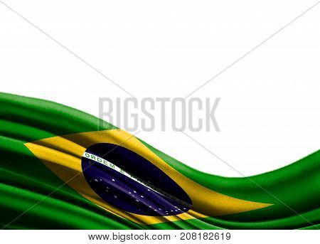 Grunge colorful flag Brazil with copyspace for your text or images,isolated on white background. Close up, fluttering downwind.