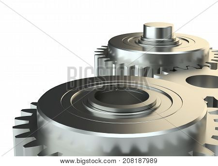 Cog gears mechanism concept. 3d illustration. Isolated on white