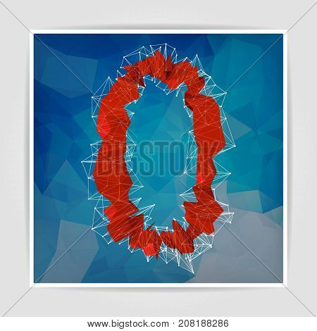 abstract red modern triangular emblem of number zero on a geometric background