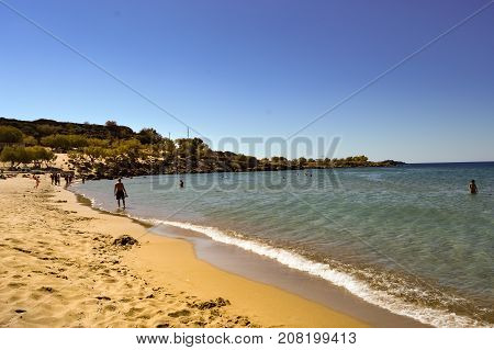 View of the sandy beach of Paleochora in the south west of the island of Crete in Greece