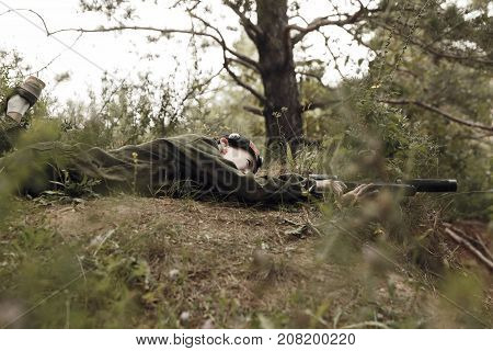 Young Boy In Camouflage With A Gun, Lasertag