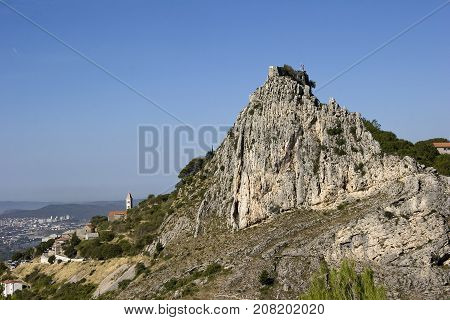 Medieval fortress and town Klis above city of Split in Croatia