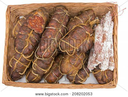 Kulen is famous authentic spicy sausage typical Slavonian dried Meat of the Croatia