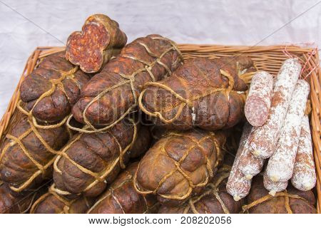 Kulen is famous authentic spicy sausage typical Slavonian dried Meat of the Croatia