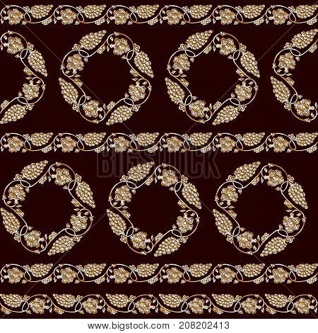 Seamless traditional chinese pattern with floral ornament in gold. Stock vector illustration.