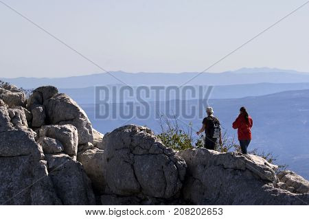 Walking on the ridge of mountain Mosor in Croatia