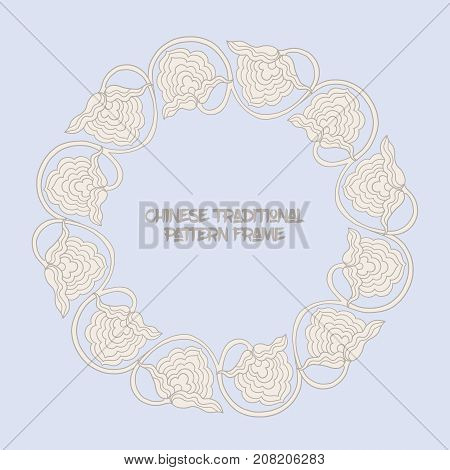 Chinese traditional floral pattern frame  for text in vintage blue color. Stock vector illustration.