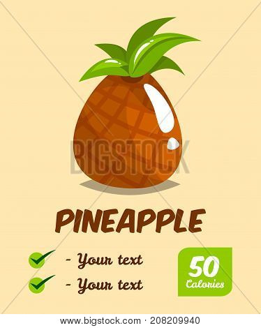 Ineapple. Calories And Useful Properties. Natural Fruit. Poster Print On Healthy Eating. Vector Illu