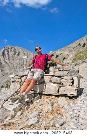 Short respite while climbing Olympus highest mountain in Greece.