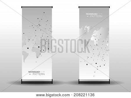Polygonal abstract background with connected line and dots. Modern cover brochure with technological design for future world projects.