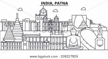 India, Patna architecture line skyline illustration. Linear vector cityscape with famous landmarks, city sights, design icons. Landscape wtih editable strokes