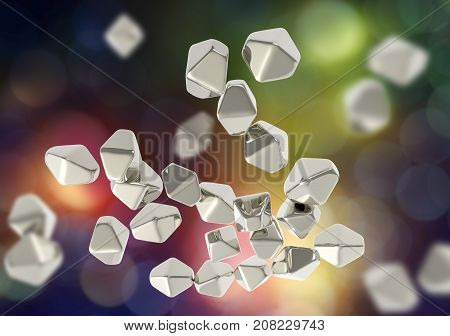 Titanium dioxide TiO2 nanoparticles, 3D illustration. TiO2 nanoparticles have shape of hexagonal crystals, they are used in medicine, chemistry, cosmetics, paper industry