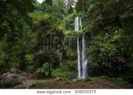 Beautuful Waterfall Near Rinjani, Senaru, Lombok, Indonesia