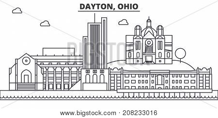 Dayton, Ohio architecture line skyline illustration. Linear vector cityscape with famous landmarks, city sights, design icons. Editable strokes