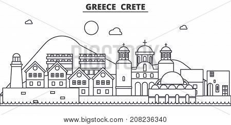 Greece, Crete architecture line skyline illustration. Linear vector cityscape with famous landmarks, city sights, design icons. Editable strokes
