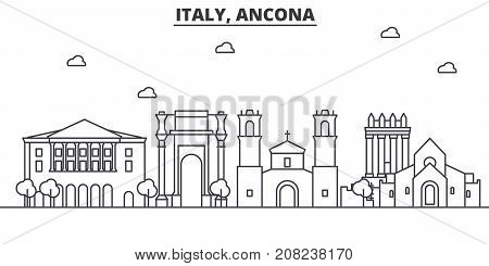 Italy, Ancona architecture line skyline illustration. Linear vector cityscape with famous landmarks, city sights, design icons. Editable strokes