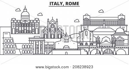 Italy, Rome architecture line skyline illustration. Linear vector cityscape with famous landmarks, city sights, design icons. Editable strokes