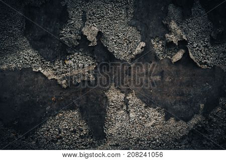 Black Wall Background. Grunge Texture With Stone And Old Iron Parts