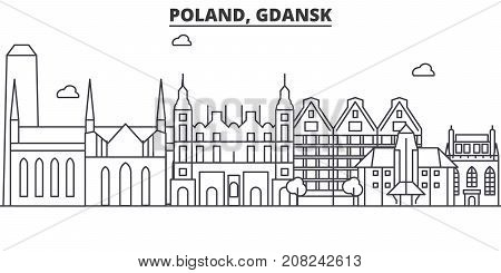 Poland, Gdansk architecture line skyline illustration. Linear vector cityscape with famous landmarks, city sights, design icons. Editable strokes