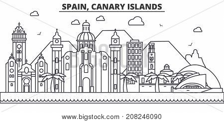Spain, Canary Islands architecture line skyline illustration. Linear vector cityscape with famous landmarks, city sights, design icons. Editable strokes