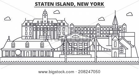 Staten Island, New York architecture line skyline illustration. Linear vector cityscape with famous landmarks, city sights, design icons. Editable strokes