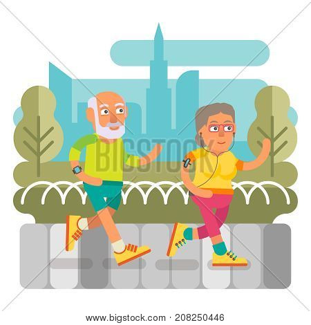 50 plus couple running in the park together and living an active leisure lifestyle