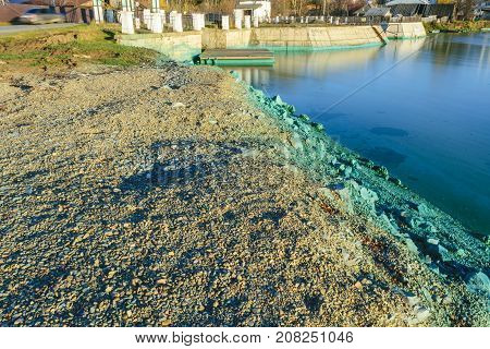 The Shore Of A Pond Infected With Cyanobacteria