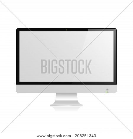 Realistic detalied computer monitor. White display. Vector illustration isolated on white background.