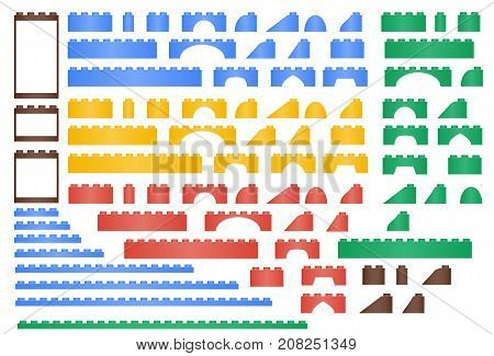 vector large set of isometric plastic bricks for children's creativity. colorful toy for building