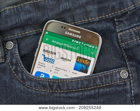 MONTREAL CANADA - SEPTEMBER 29 2017: Amazon android apps on Samsung S7. Amazon is an American electronic commerce and cloud computing company based in Seattle