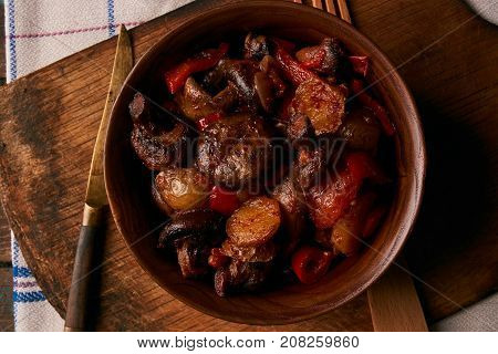 Baked Vegetables, Potatoes, Mushrooms, Onion, Tomato And Garlic
