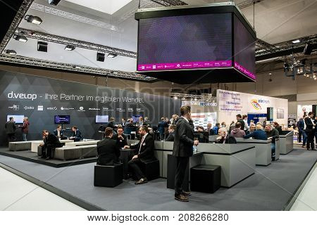 Hannover, Germany - March, 2017: D.velop company stand on exhibition fair Cebit 2017 in Hannover Messe, Germany.