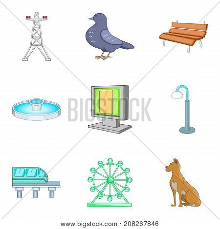 Central park icons set. Cartoon set of 9 central park vector icons for web isolated on white background