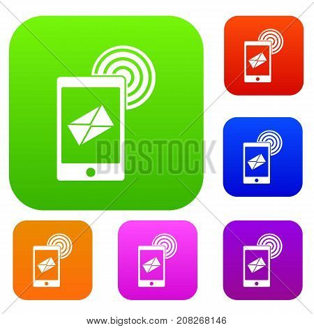 Mobile mail sign set icon color in flat style isolated on white. Collection sings vector illustration