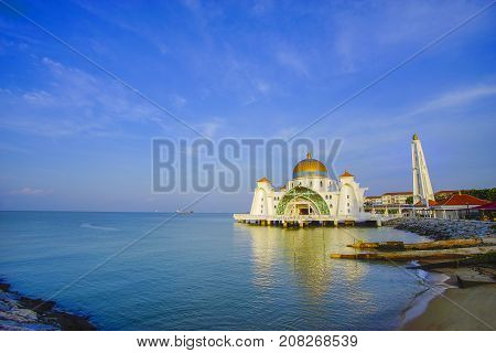 Malacca Straits Mosque ( Masjid Selat Melaka), It Is A Mosque Located On The Man-made Malacca Island