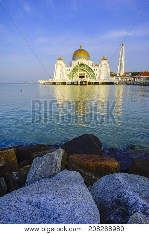 Malacca Straits Mosque ( Masjid Selat Melaka), It Is A Mosque Located On The Man-made Malacca Island